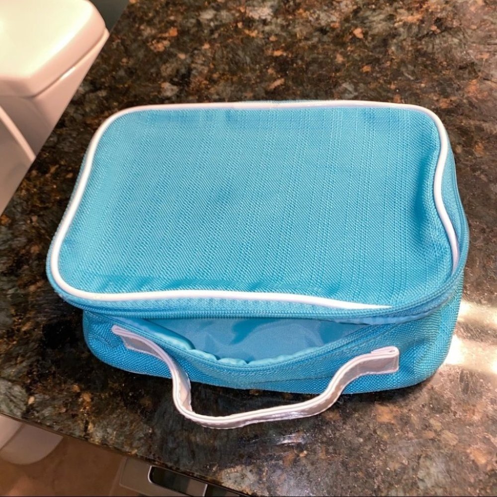 Bliss Makeup Pouch Bag Case Blue White Trim Zipper